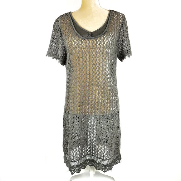 Monoreno Crochet Lace Open Knit Olive Green Dress - Picture 1 of 9